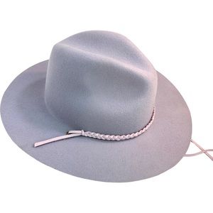Wyeth Morgan Purple Braided Ties Stiff Taupe 100% Wool Fedora Hat One Size NWOT.